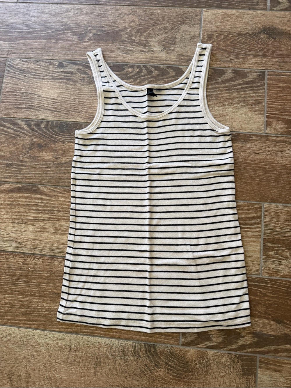 Striped White and Black Tank Top - Classic Women's Sleeveless Tee